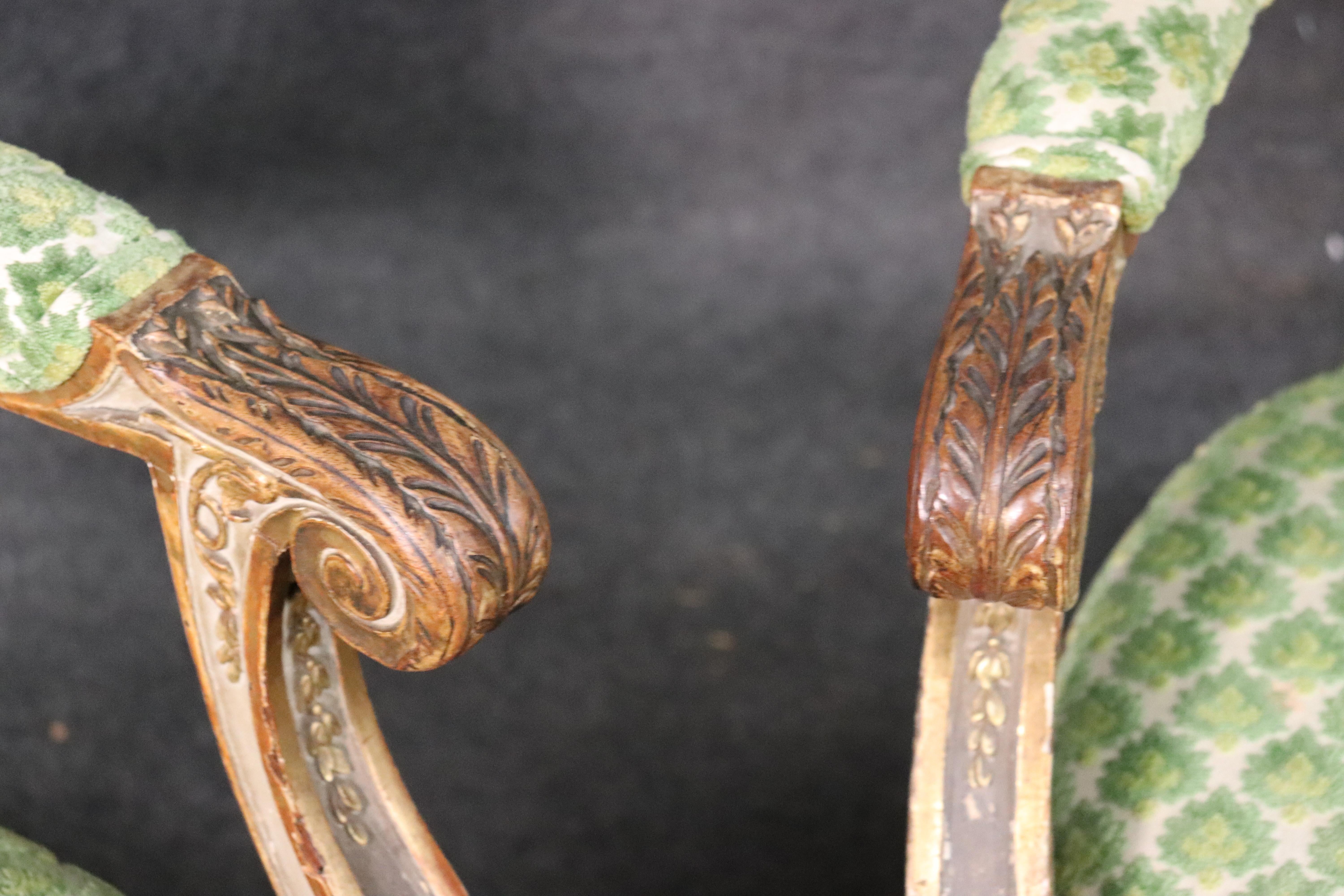 Period 1780s French Louis XVI Gilded and Painted Dining Armchairs Fauteuil, Pair 2