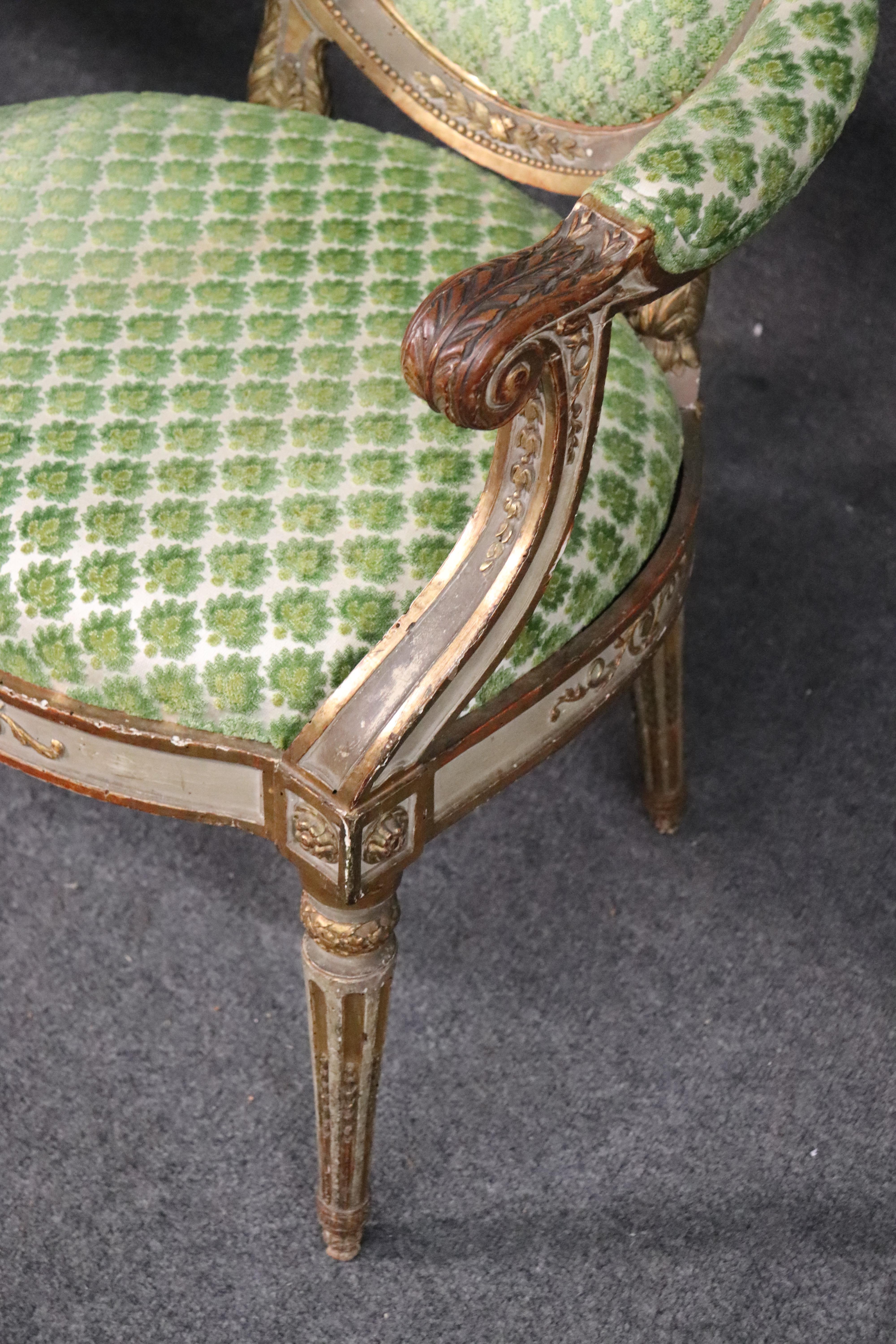 Period 1780s French Louis XVI Gilded and Painted Dining Armchairs Fauteuil, Pair 4