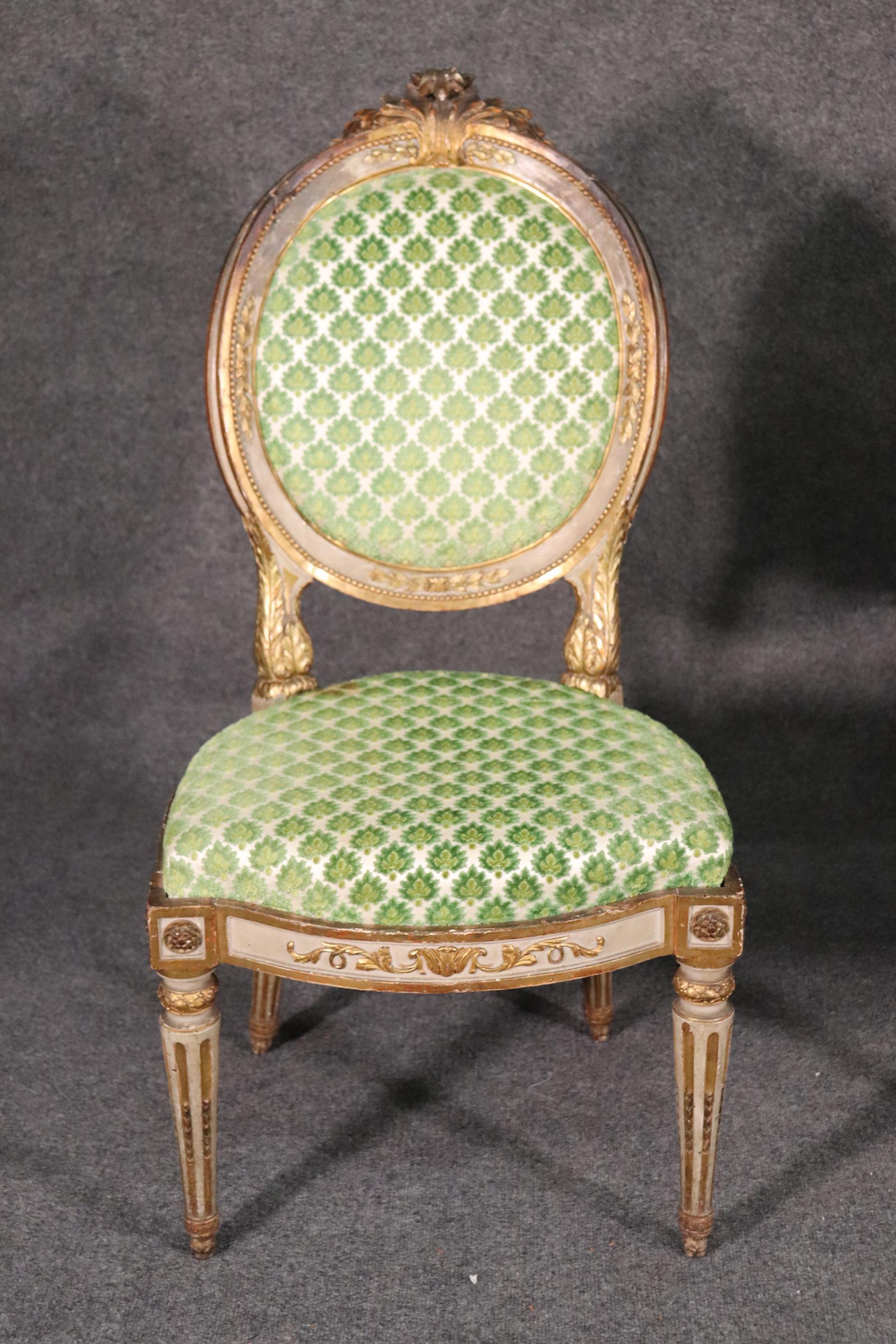 Pair of Period French 1780s Era Louis XVI Paint Decorated Gilded Side Chairs 6