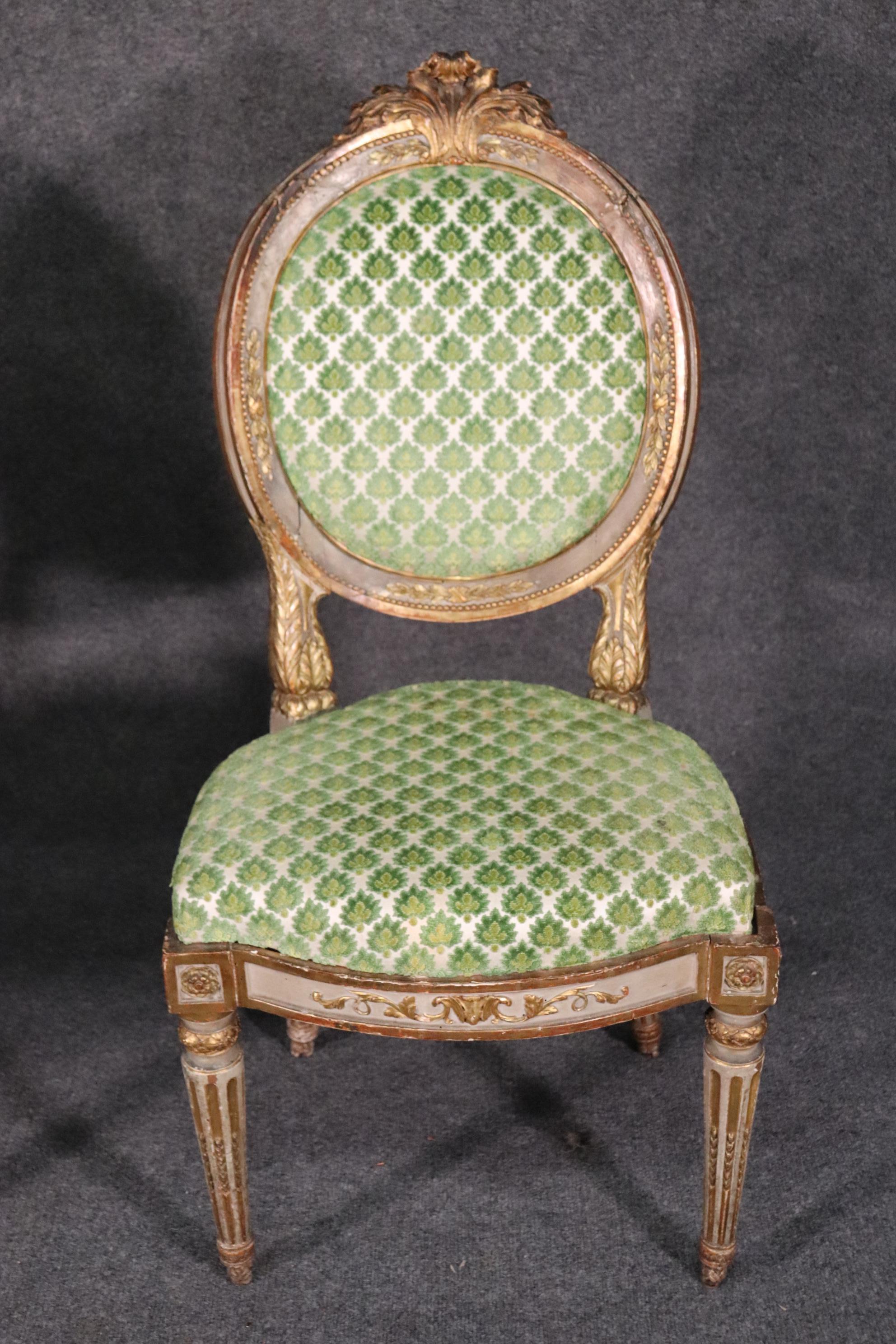 Pair of Period French 1780s Era Louis XVI Paint Decorated Gilded Side Chairs 1