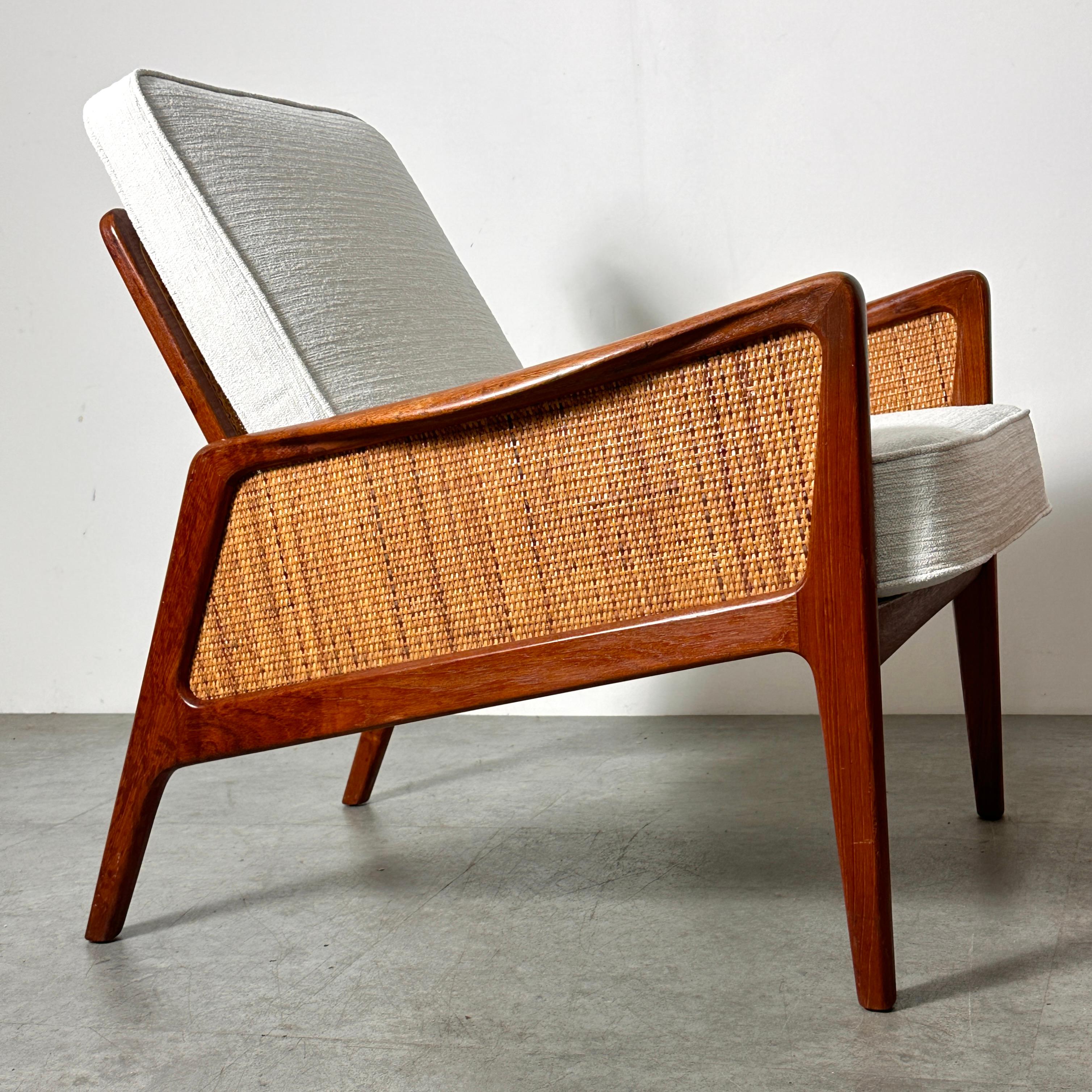Pair Peter Hvidt & Orla Molgaard Nielsen Model FD 151 Teak & Cane Lounge Chairs 3