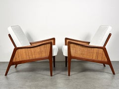 Pair Peter Hvidt & Orla Molgaard Nielsen Model FD 151 Teak & Cane Lounge Chairs
