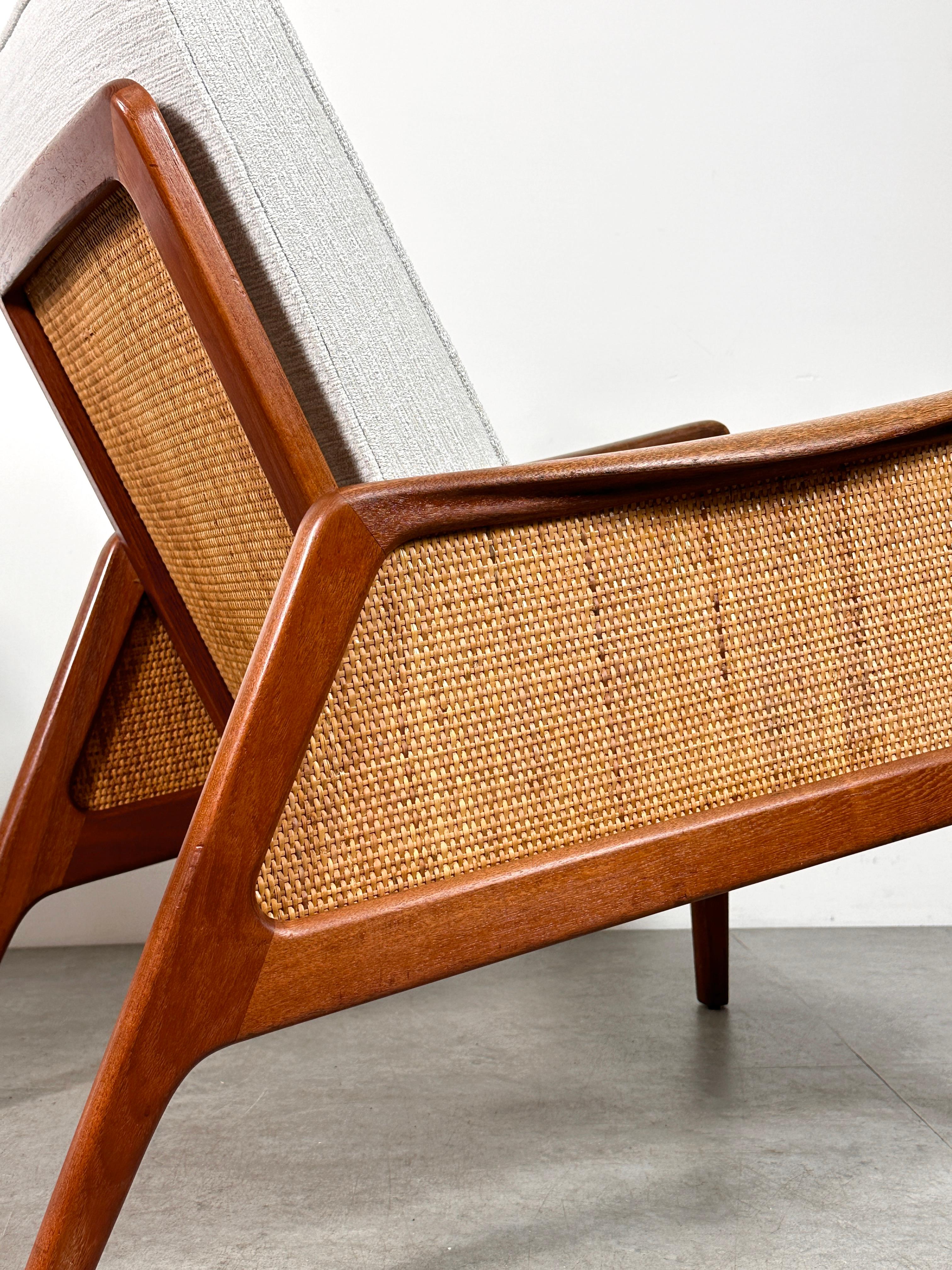 20th Century Pair Peter Hvidt & Orla Molgaard Nielsen Model FD 151 Teak & Cane Lounge Chairs