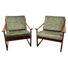 Pair Peter Hvidt & Orla Molgaard-Nielsen Teak Lounge Chairs for France & Son