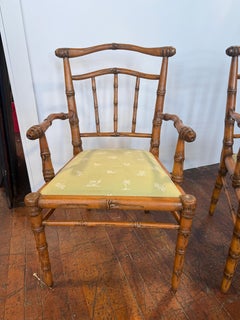Pair, Peter Rocchia The Wicker Works Carved Faux Bois Bamboo Armchairs