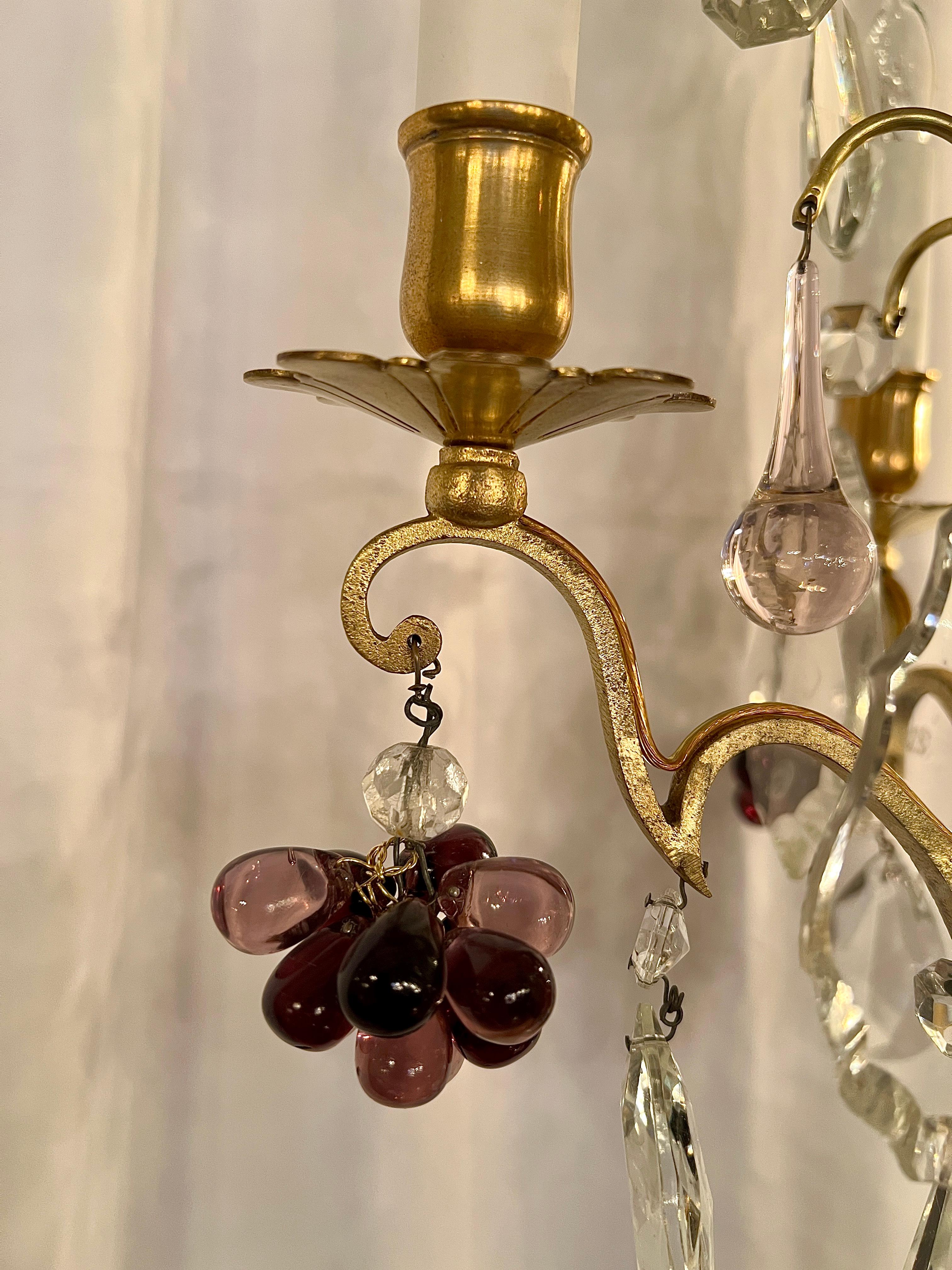 19th Century Pair Petite Antique French Baccarat Crystal & Bronze D'ore Chandeliers, Ca 1890 For Sale