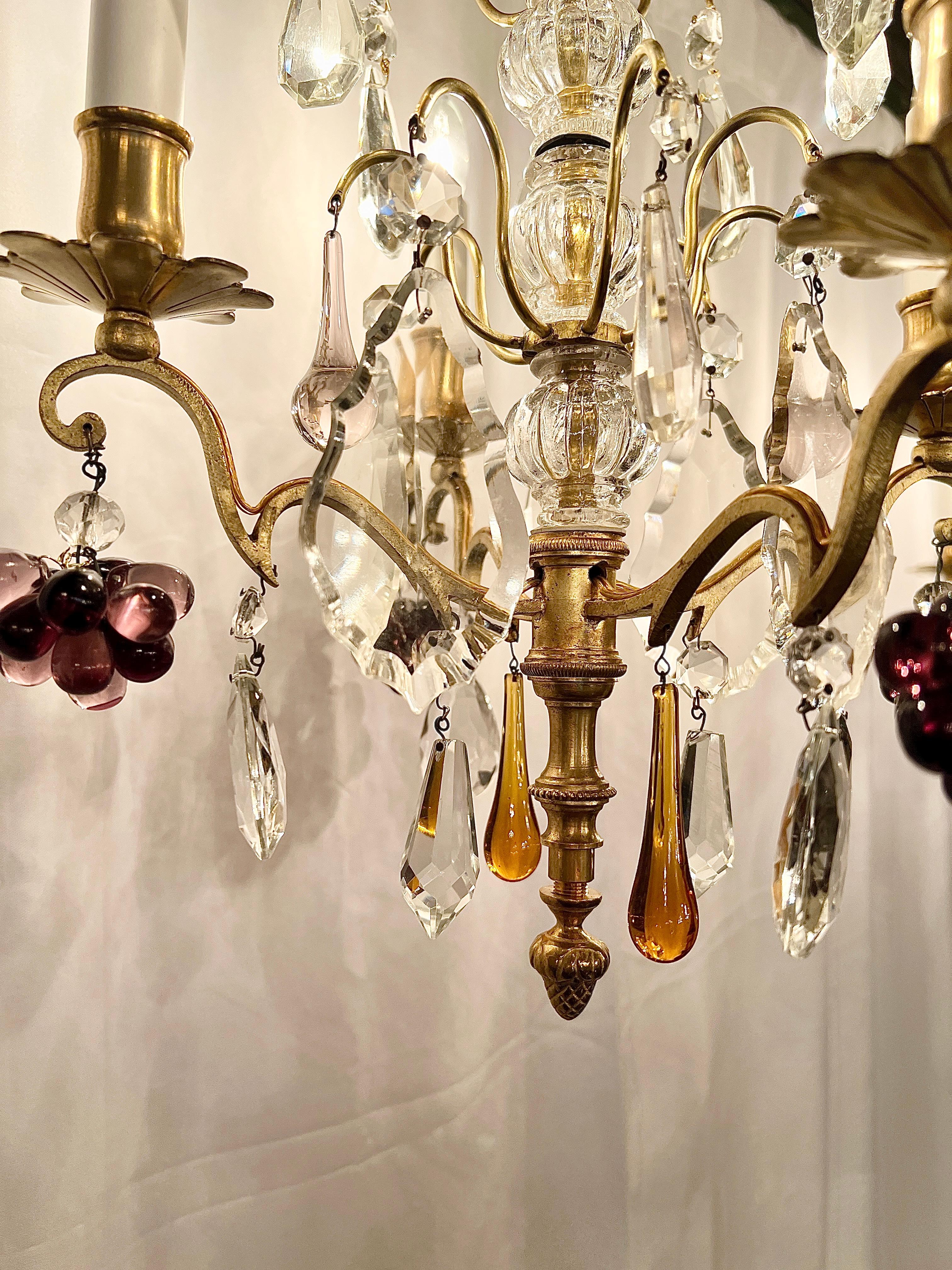 Pair Petite Antique French Baccarat Crystal & Bronze D'ore Chandeliers, Ca 1890 For Sale 1