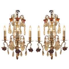 Paire de petits lustres anciens en cristal et bronze de Baccarat, vers 1890