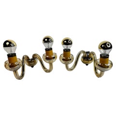 Pair Petite Art Deco Murano Glass Sconces Wall Lights Vintage, Italy, 1930s