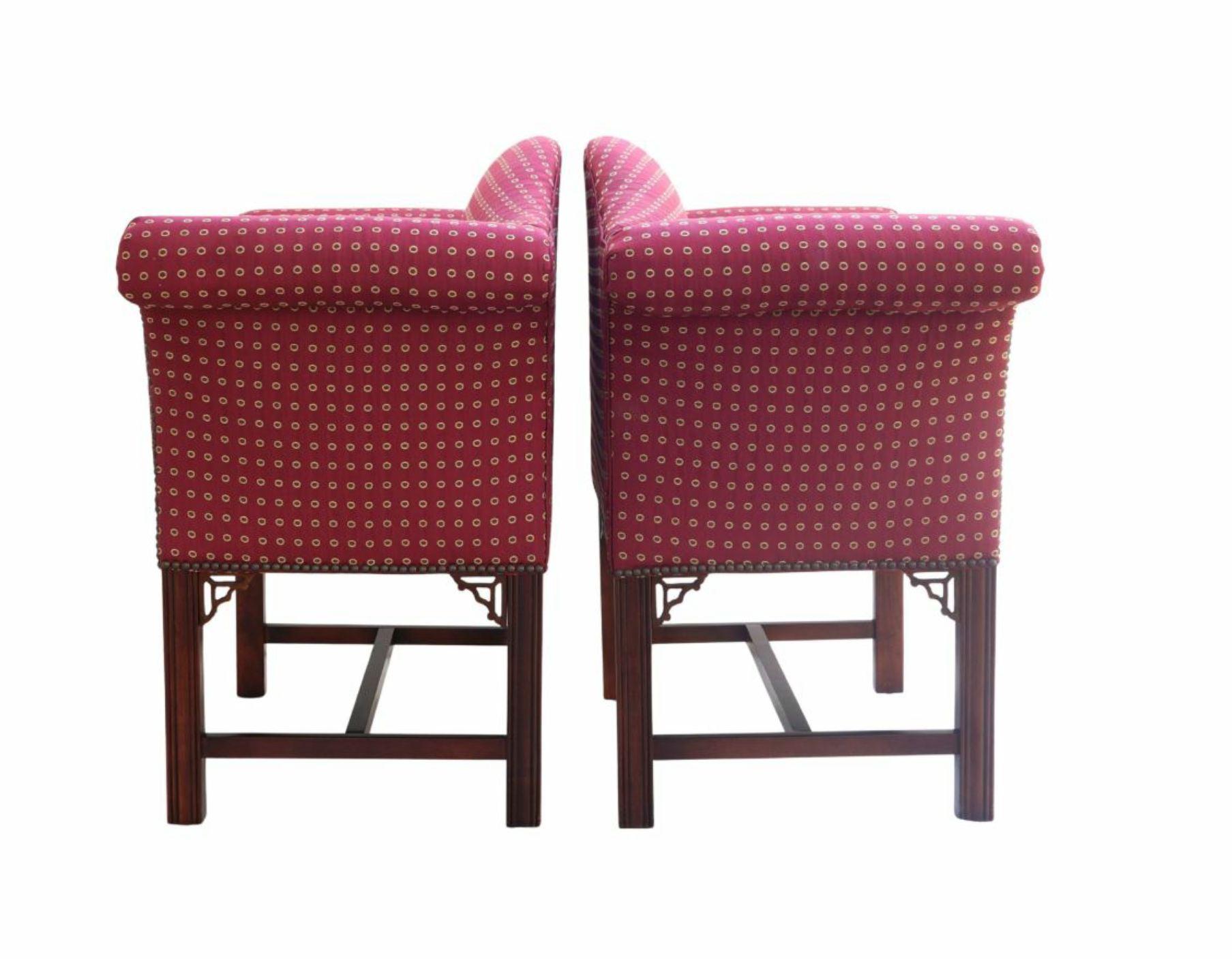 Americano Coppia Petite Chippendale Settee Window Seat Chairs Panche Vanity Stools Nailhead in vendita