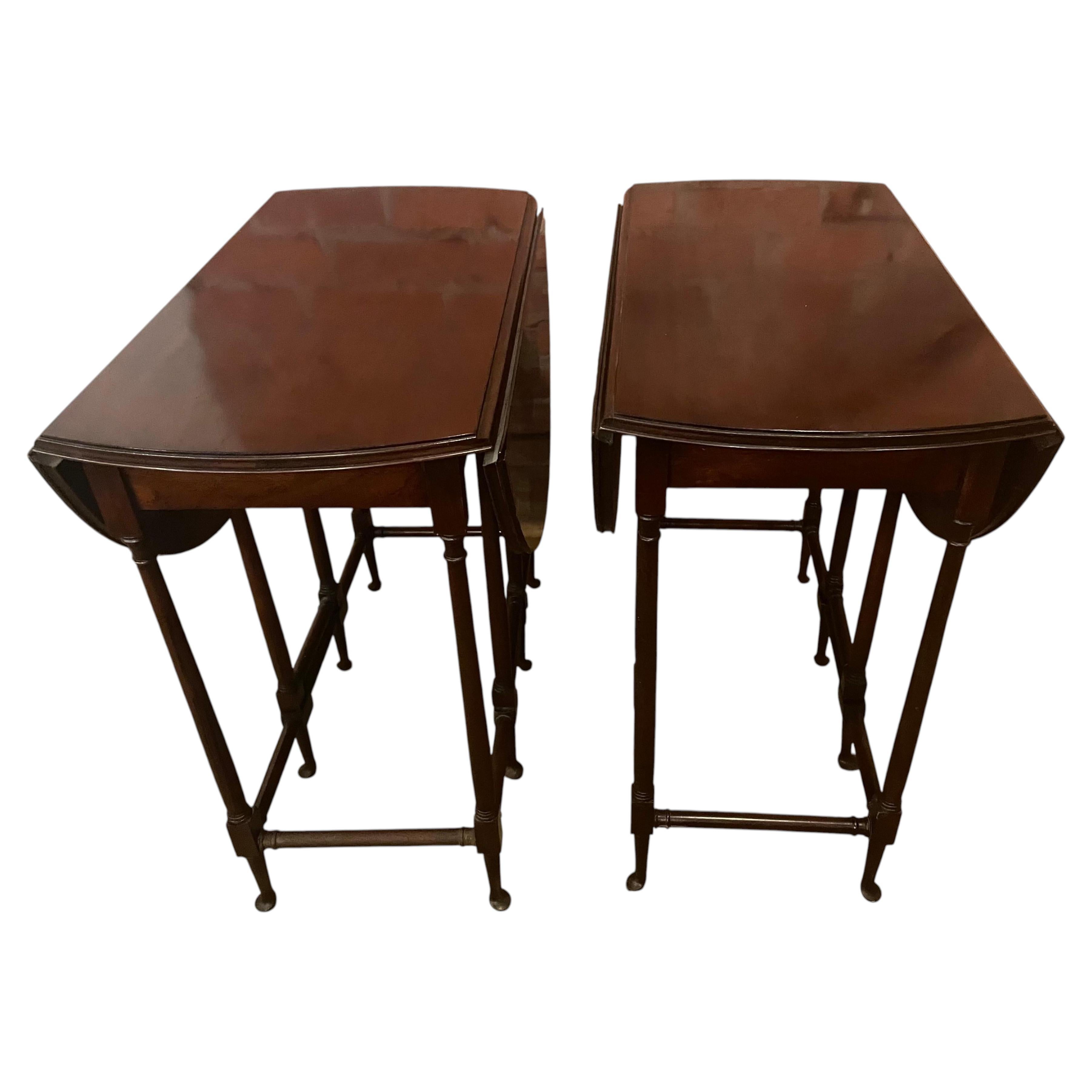 Pair Petite Diminutive Mahogany Spider Leg Pad Foot Round Gateleg Tables For Sale
