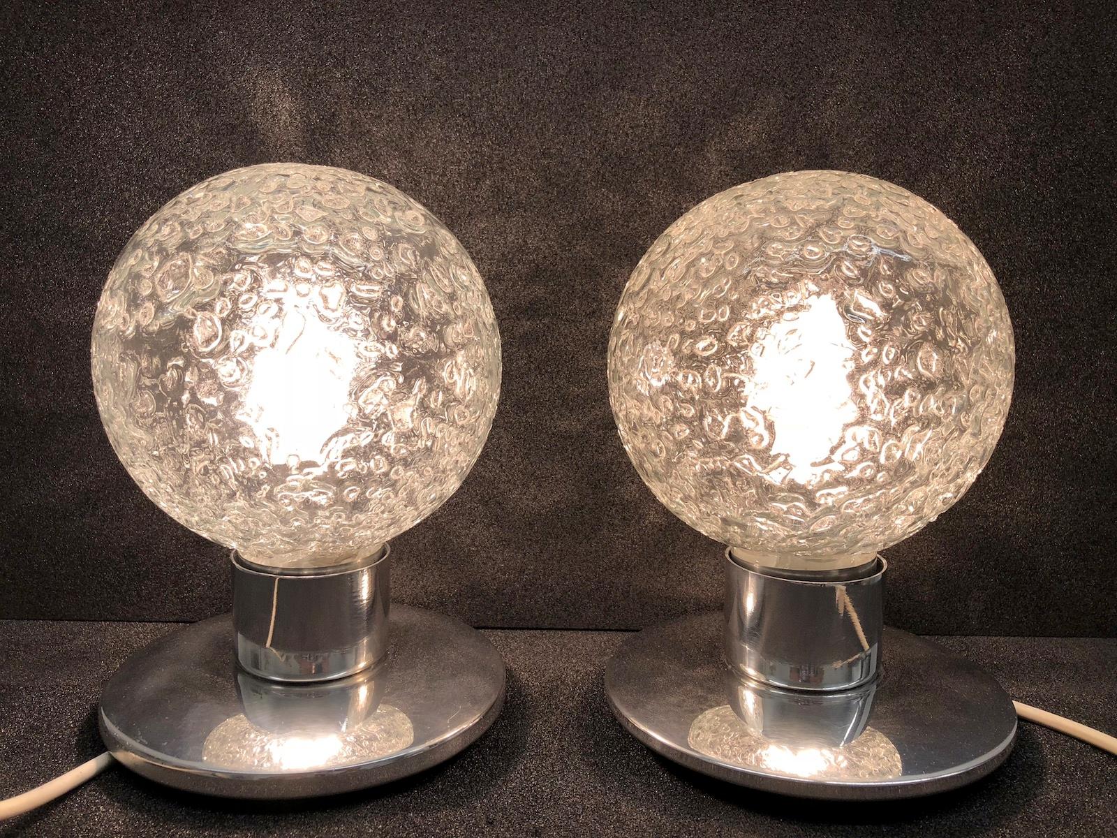 Petite pair of midcentury Doria table lamps. Each one requires one European E14 / 110 Volt Torpedo bulbs, up to 60 watts. They are ready to work in the USA, have booth a US Plug.

