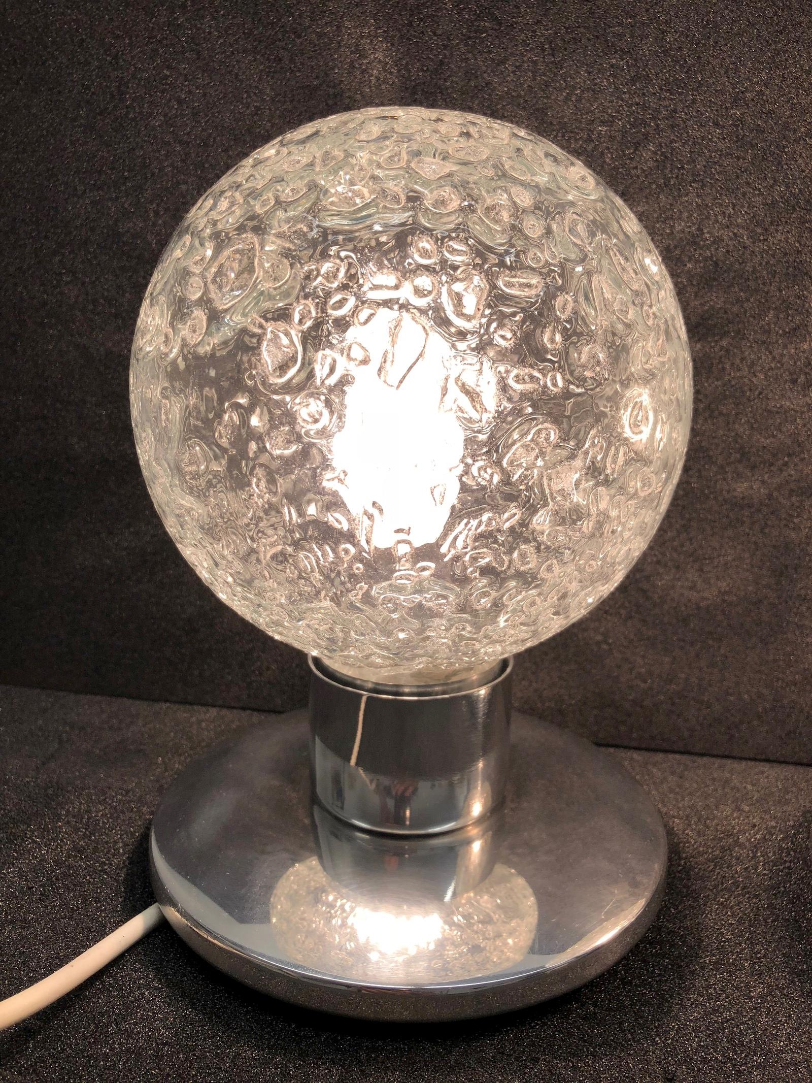 Pair of Petite Doria Leuchten Ice Glass Ball Side or Table Lamps, 1960s, German In Good Condition In Nuernberg, DE