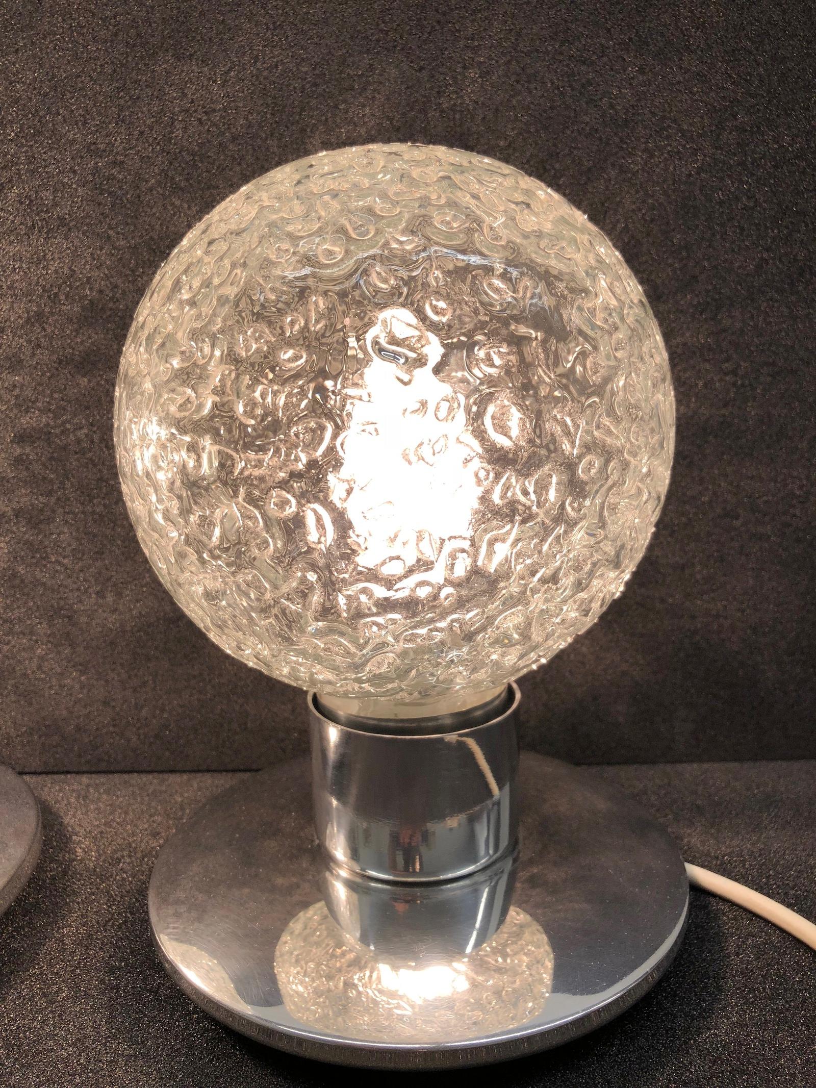 Mid-20th Century Pair of Petite Doria Leuchten Ice Glass Ball Side or Table Lamps, 1960s, German