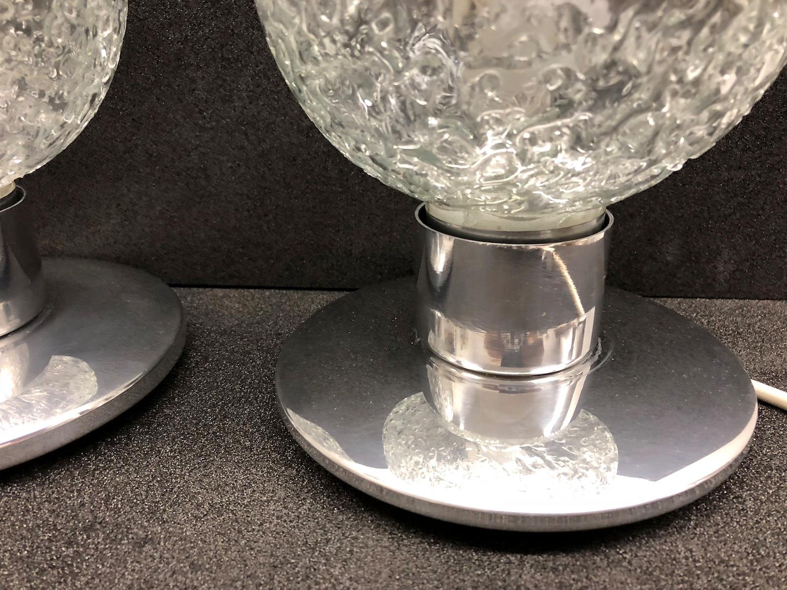 Pair of Petite Doria Leuchten Ice Glass Ball Side or Table Lamps, 1960s, German 1