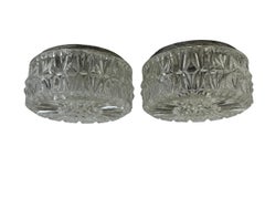 Pair Petite Glass Flush Mount by Glashutte Limburg Vintage German, 1960s