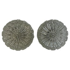 Pair Petite Glass Flush Mount by Glashutte Limburg Vintage German, 1960s