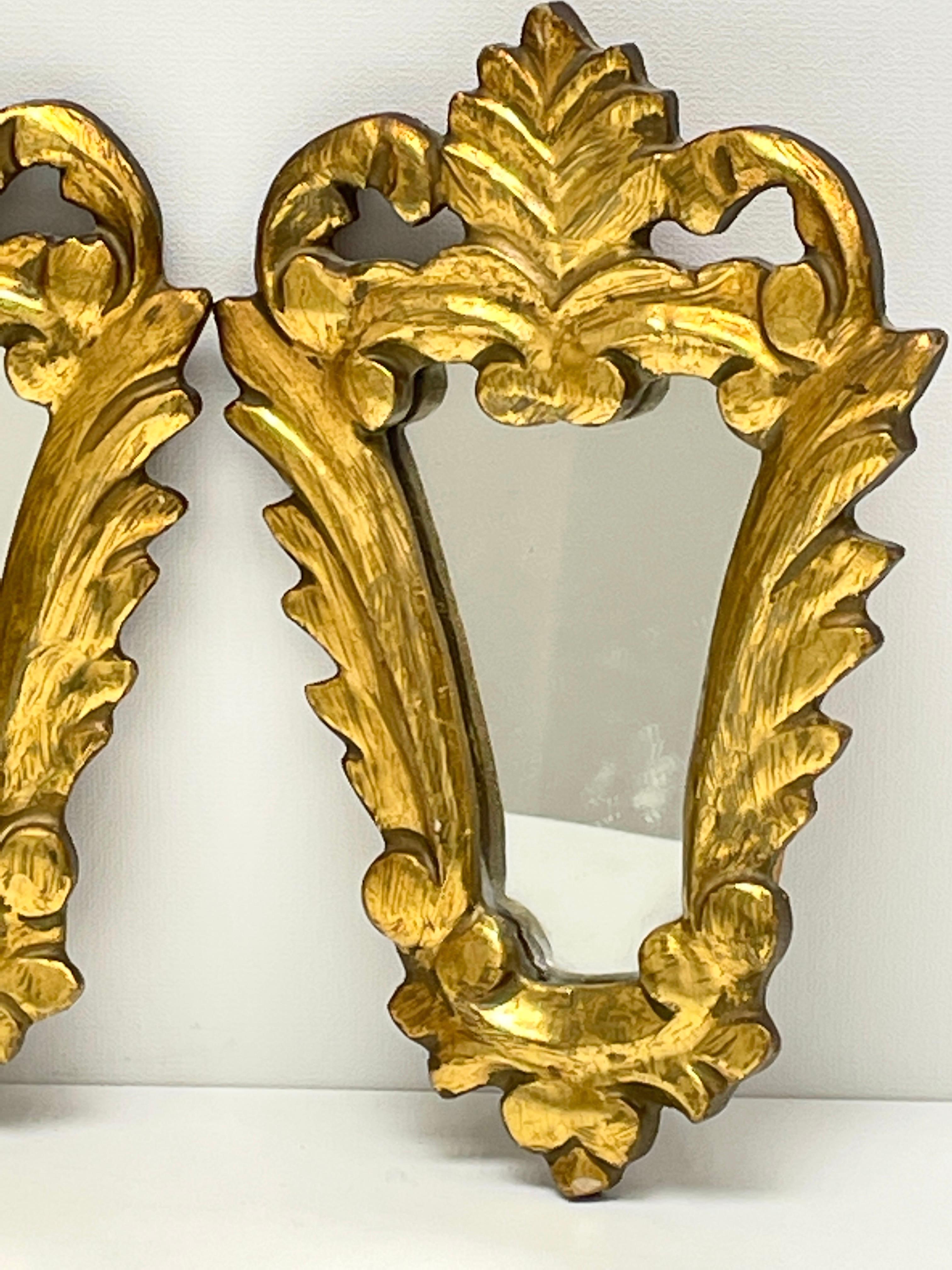 Pair Petite Italian Tole Toleware Chic Gilt Wood Mirror, circa 1950s 6