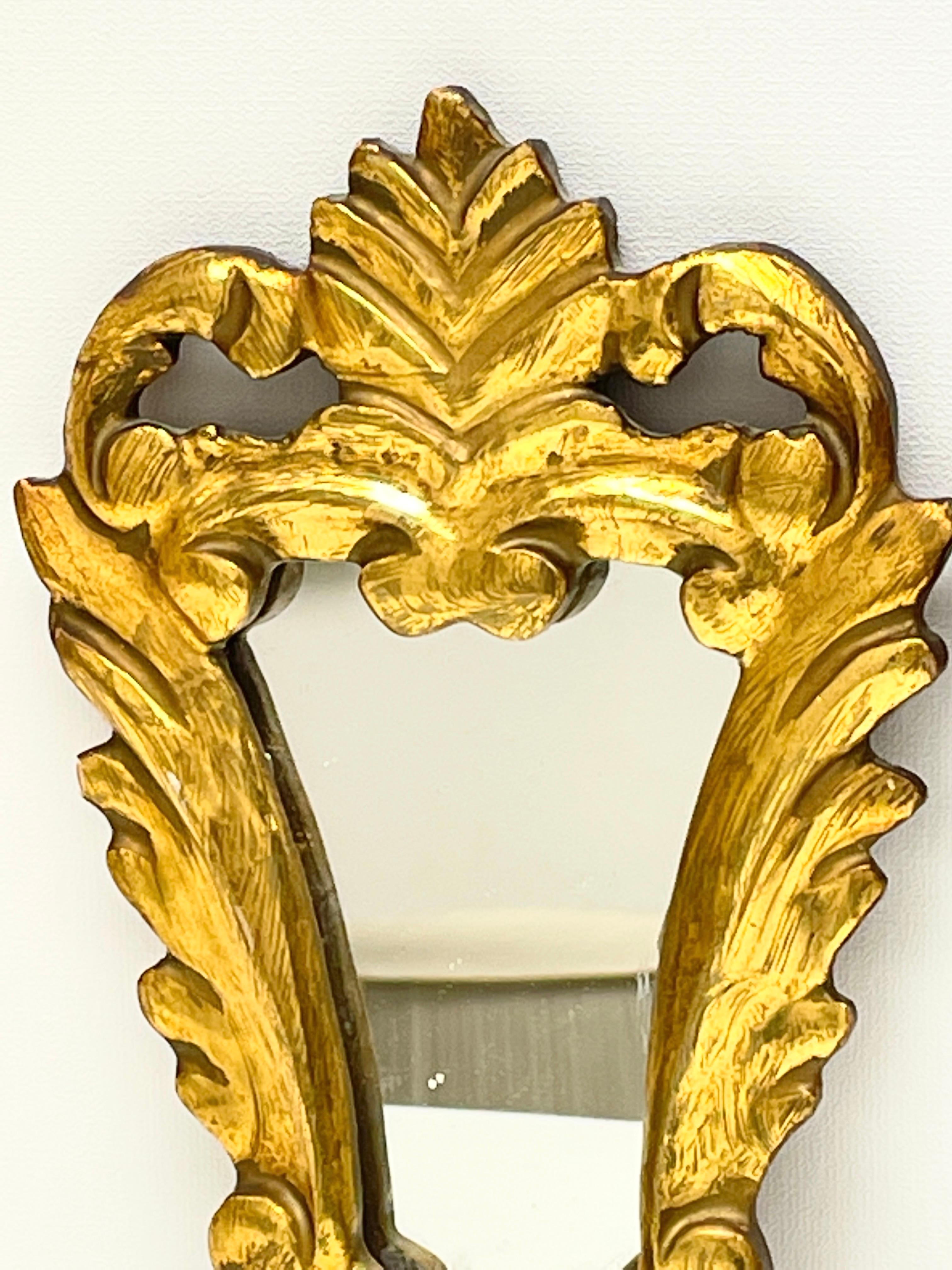 Pair Petite Italian Tole Toleware Chic Gilt Wood Mirror, circa 1950s 9