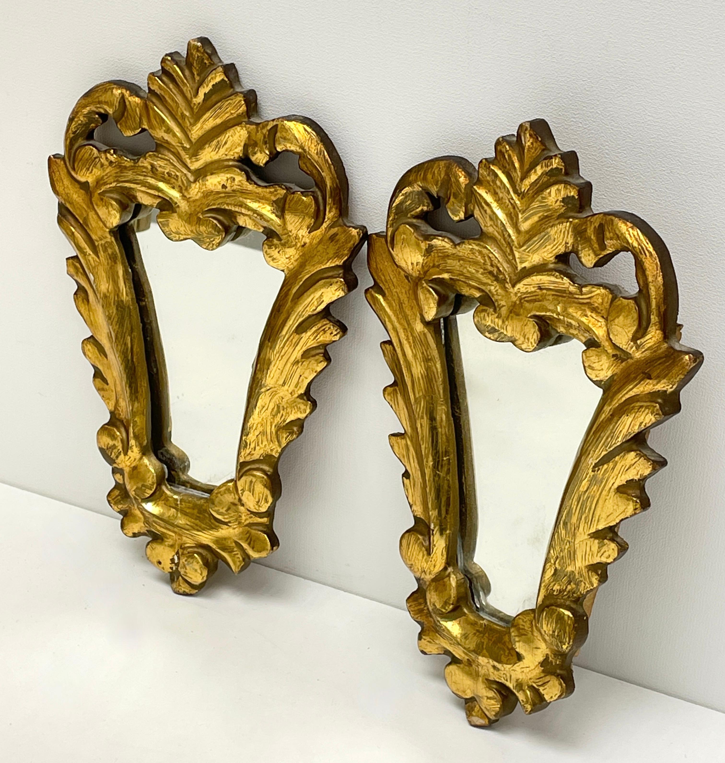 Pair Petite Italian Tole Toleware Chic Gilt Wood Mirror, circa 1950s 11