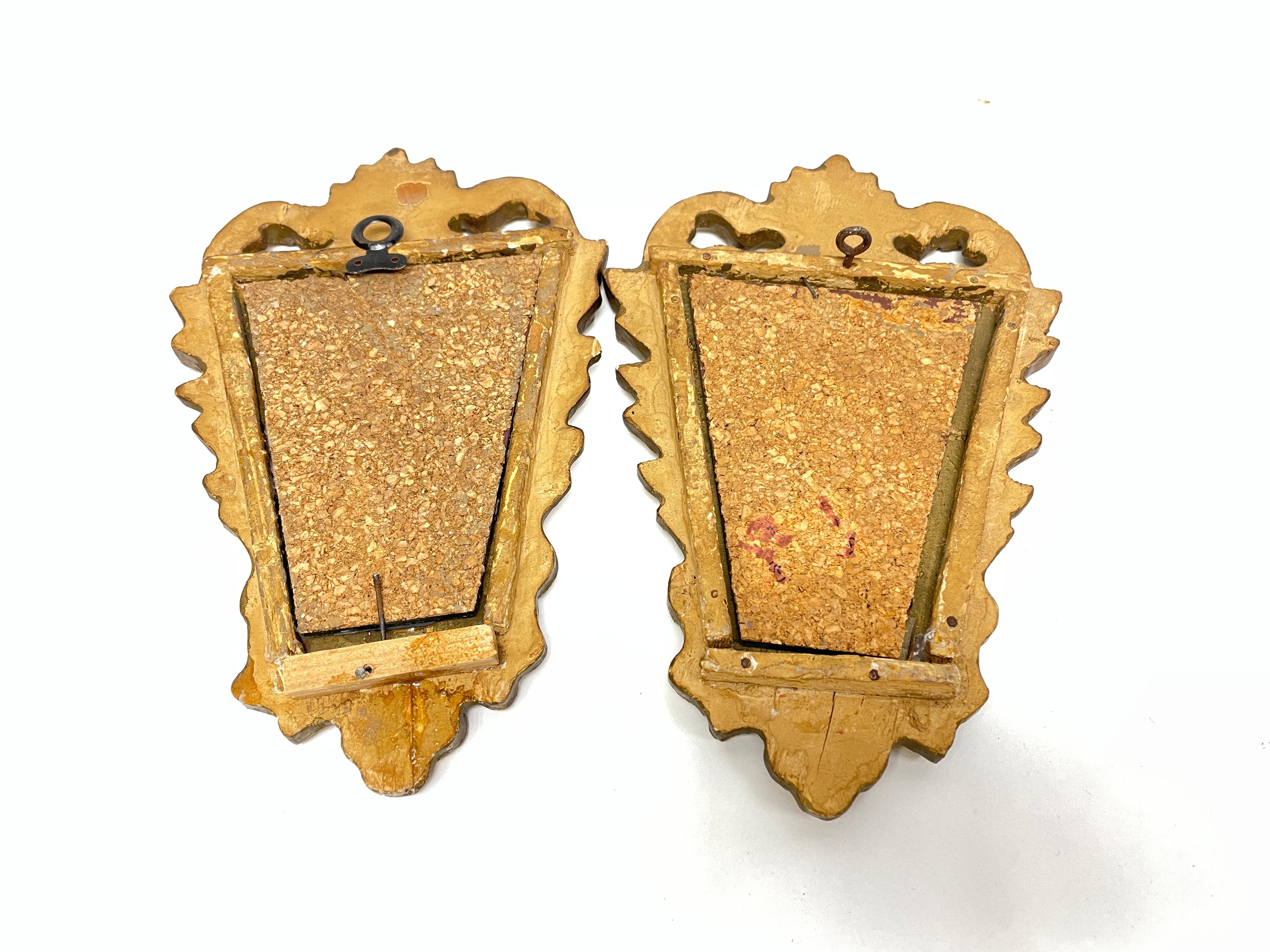 Pair Petite Italian Tole Toleware Chic Gilt Wood Mirror, circa 1950s 12