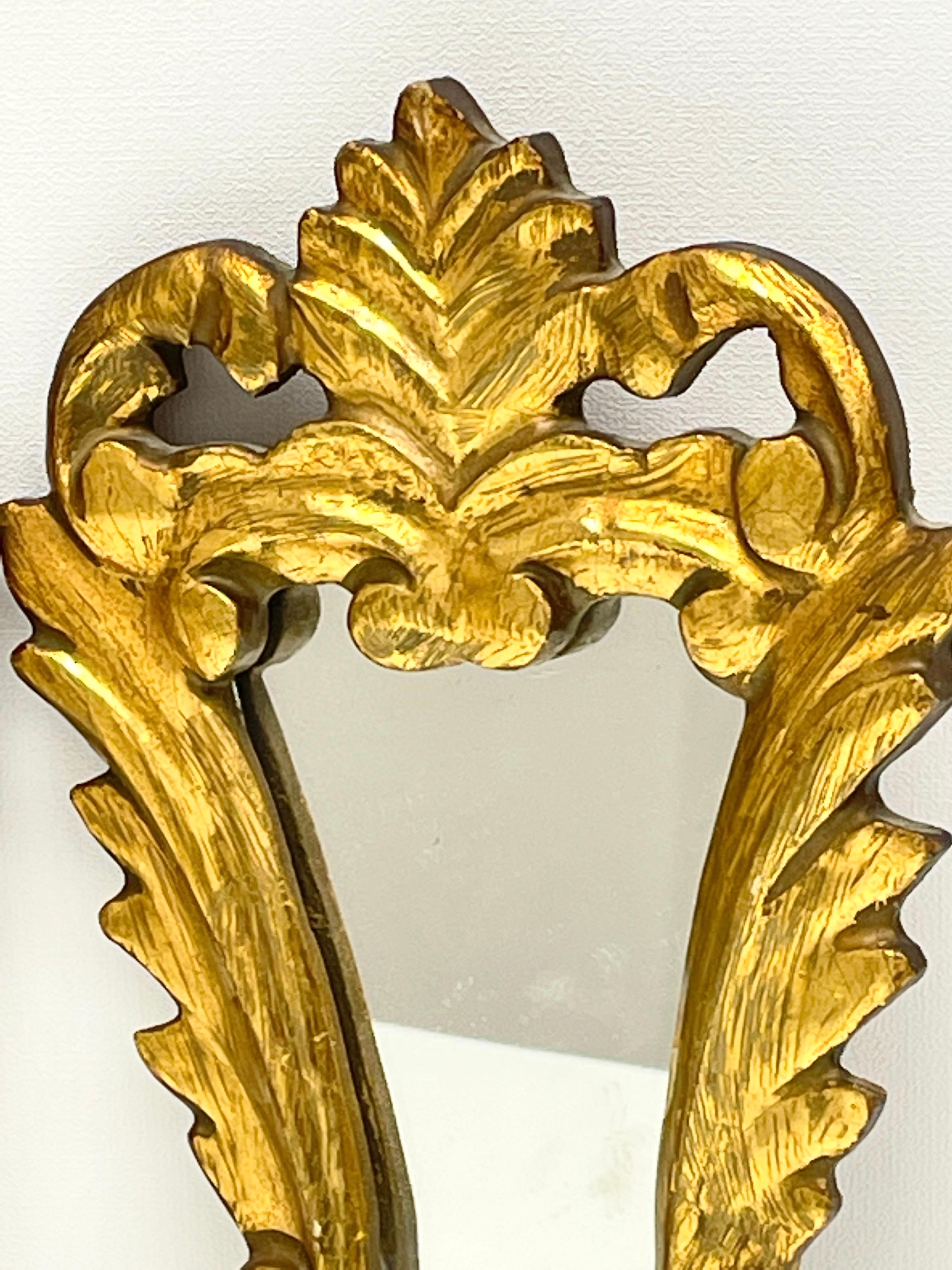 Pair Petite Italian Tole Toleware Chic Gilt Wood Mirror, circa 1950s 1
