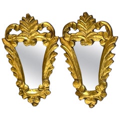 Pair Petite Italian Tole Toleware Chic Gilt Wood Mirror, circa 1950s