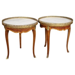 Pair Petite Louis XV Style Bronze Mounted Marble Occasional Top End Tables