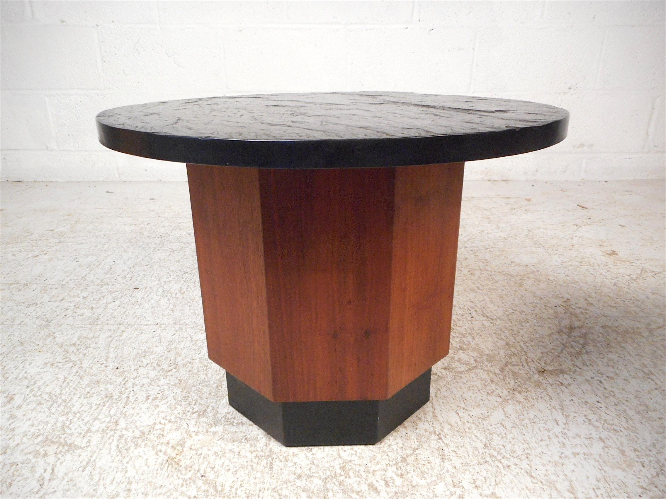 Mid-Century Modern Pair of Petite Midcentury Slate Top Tables after Fred Kemp