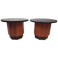 Pair of Petite Midcentury Slate Top Tables after Fred Kemp