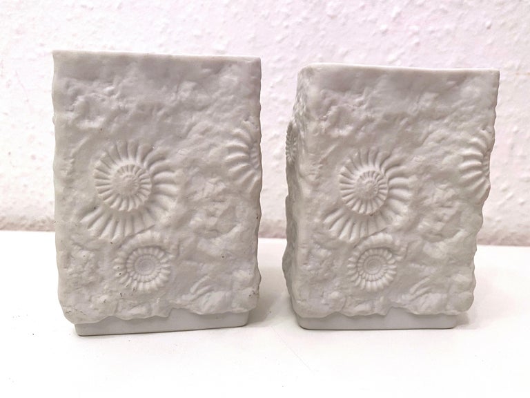 Pair of Petite Midcentury Bisque Fossil Vases by Kaiser Porcelain