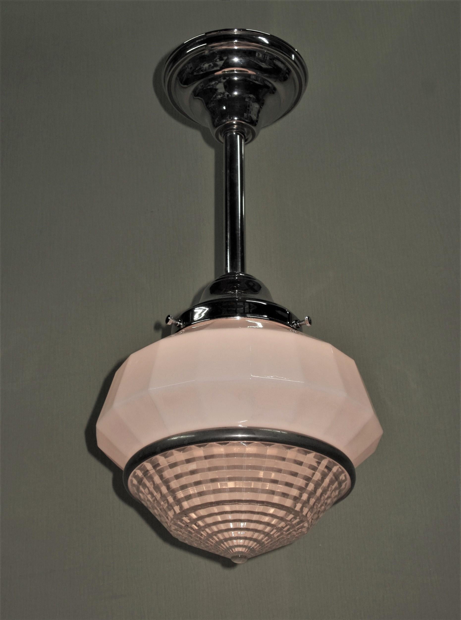 Art Deco Pair Petite Schoolhouse Style Fixtures, circa 1928