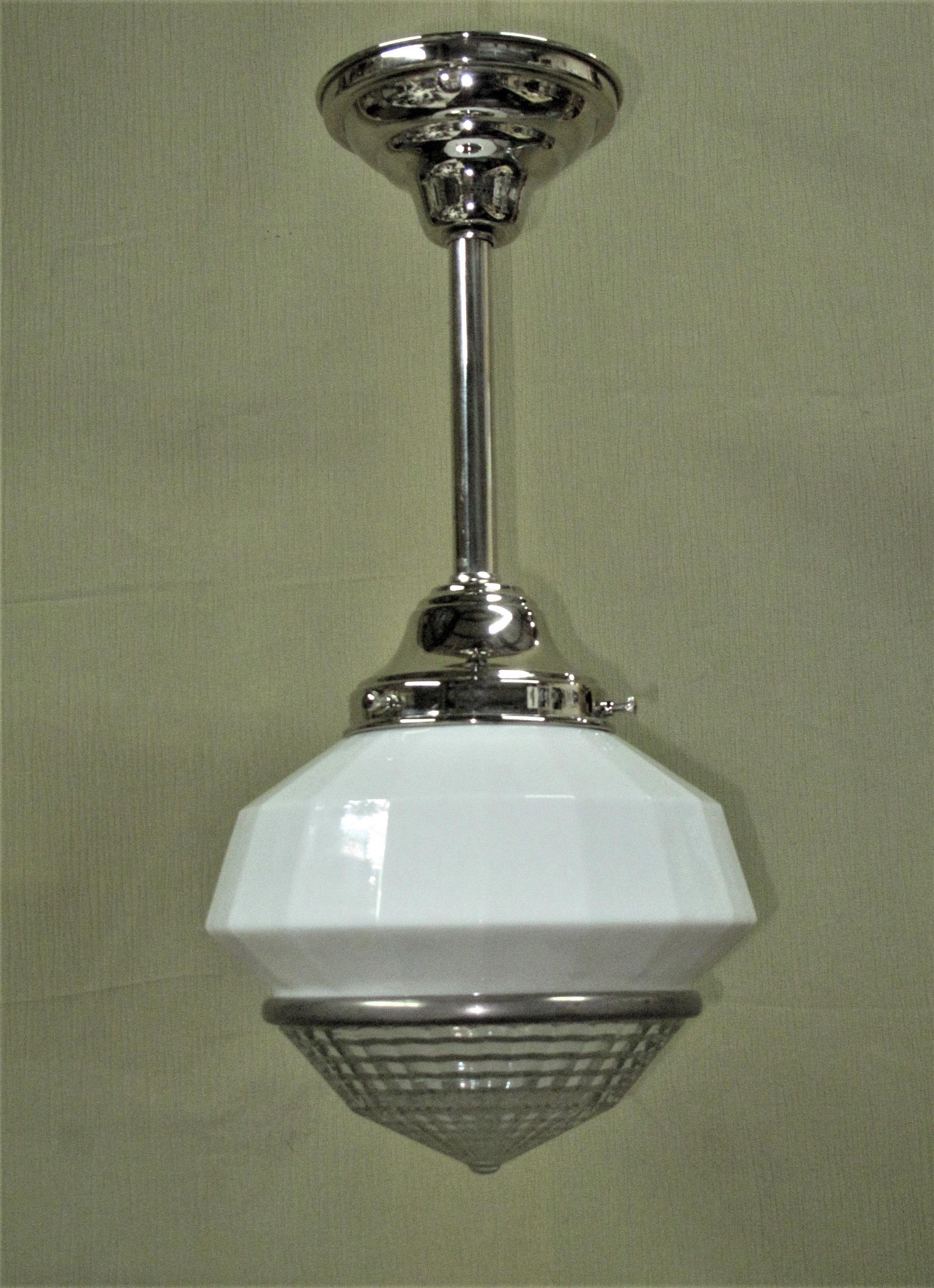 Glass Pair Petite Schoolhouse Style Fixtures, circa 1928