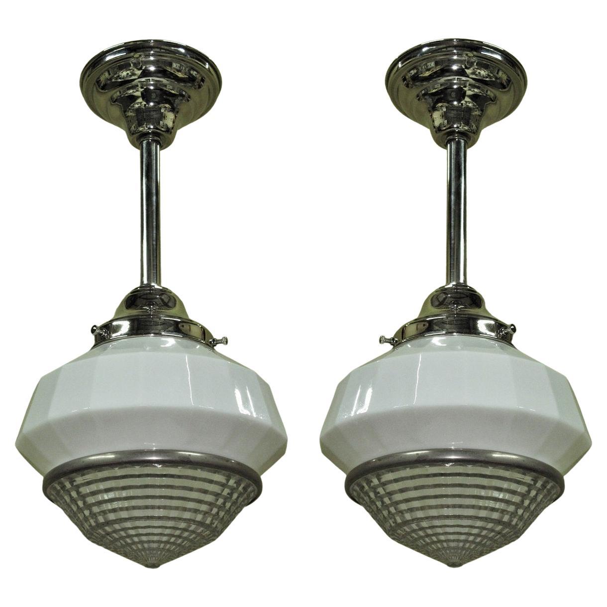 Pair Petite Schoolhouse Style Fixtures, circa 1928