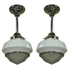 Retro Pair Petite Schoolhouse Style Fixtures, circa 1928