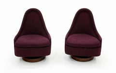 Pair Petite Tilt Swivel Chairs by Milo Baughman w/ Rare Rosewood Base, Signed