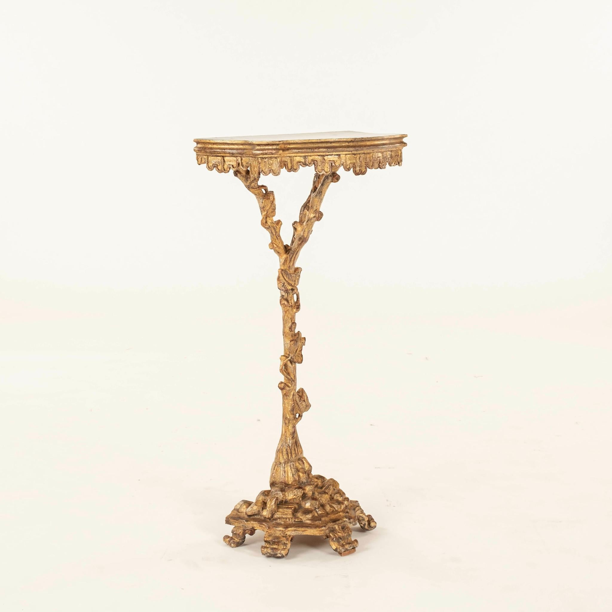 Rococo Pair Petite Venetian Polychromed Giltwood Console Tables For Sale