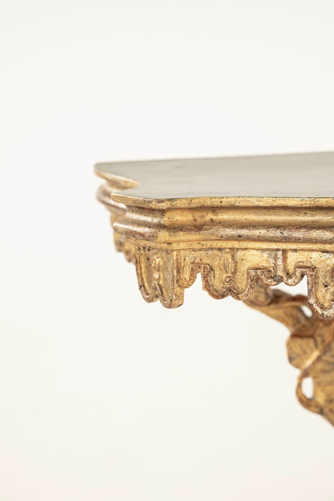 Wood Pair Petite Venetian Polychromed Giltwood Console Tables For Sale