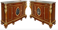 Pair Pietra dura inlaid side cabinets, 19th Century.
