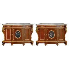 Pair Petra dura inlaid side cabinets, 19th Century.
