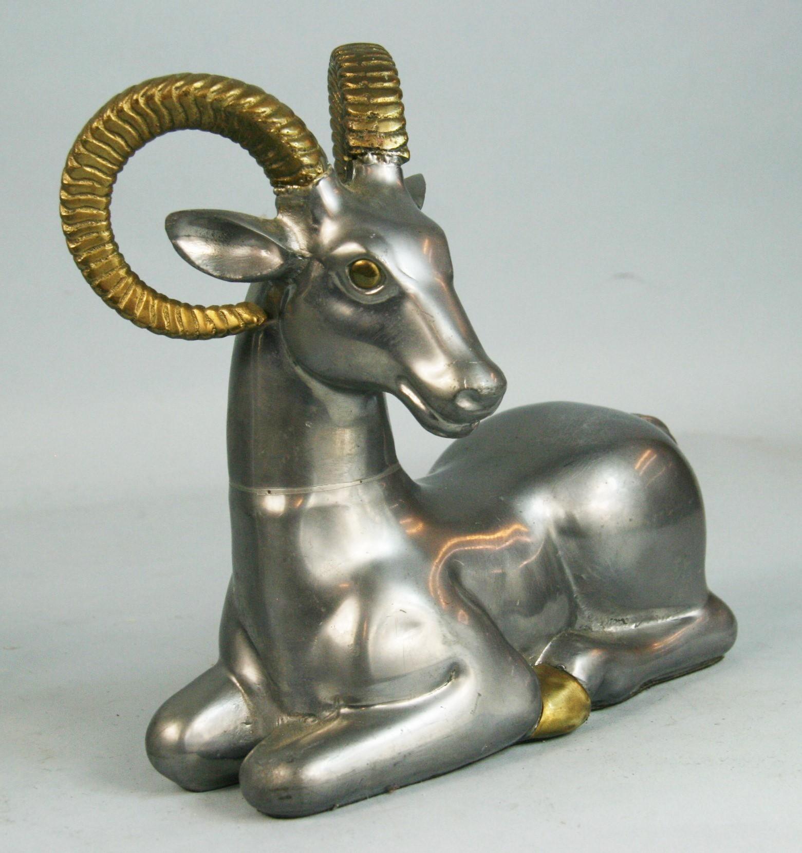 Pair Pewter and Brass Ram Bookends/Sculptures For Sale 6