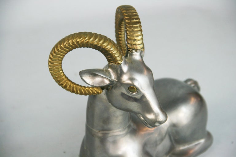 Pair Pewter and Brass Ram Bookends/Sculptures For Sale 5