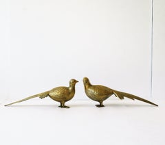 Pheasant Birds Brass Sculptures, Pair
