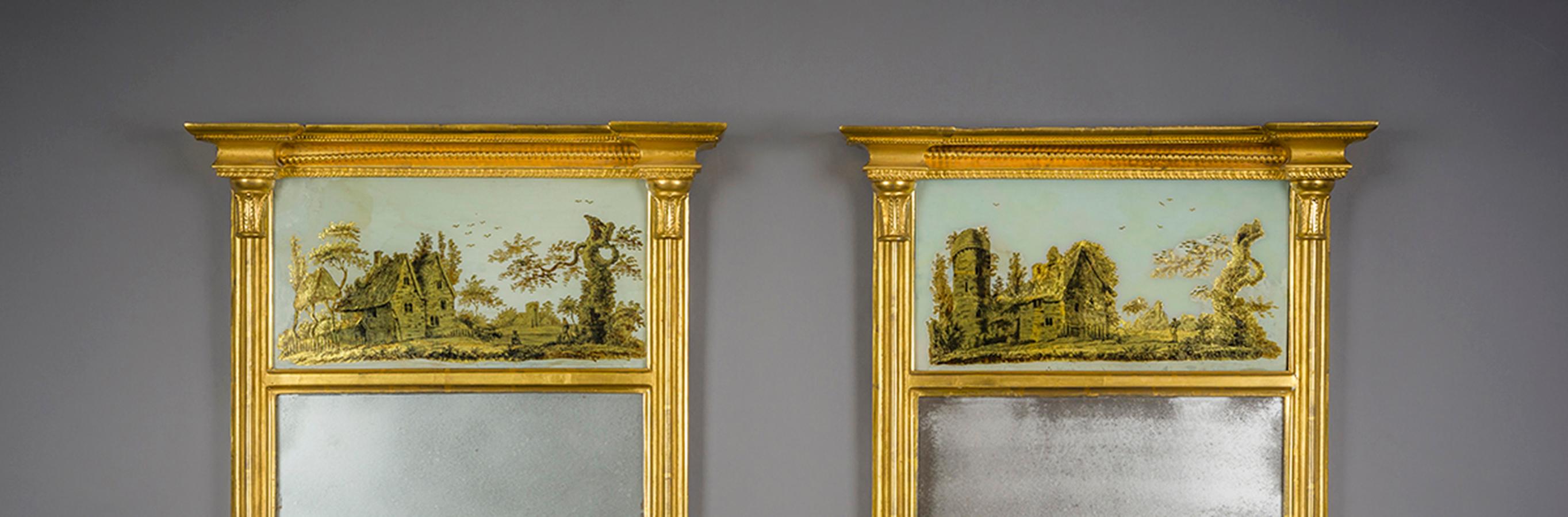 American Classical Pair Pier Mirrors with Églomisé Panels