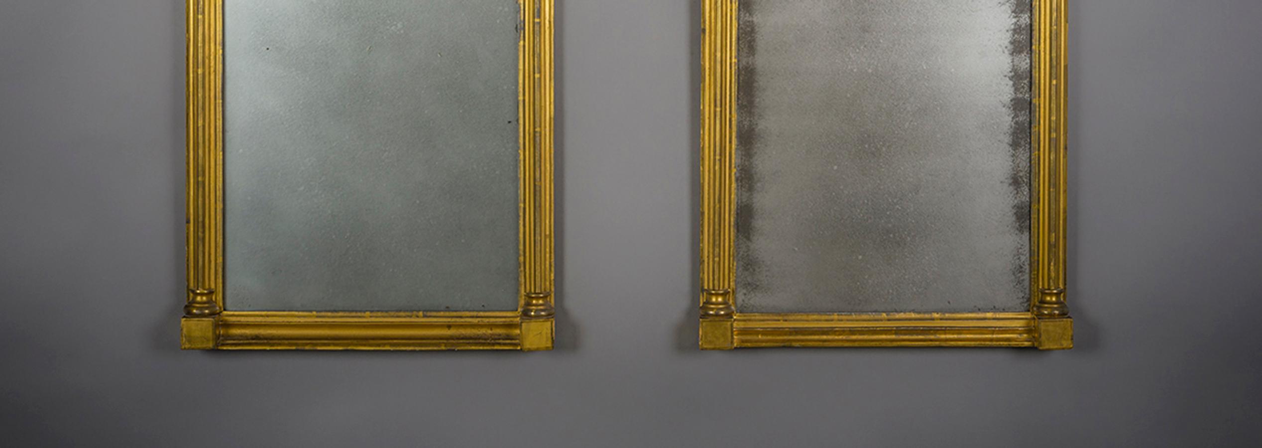 Gilt Pair Pier Mirrors with Églomisé Panels