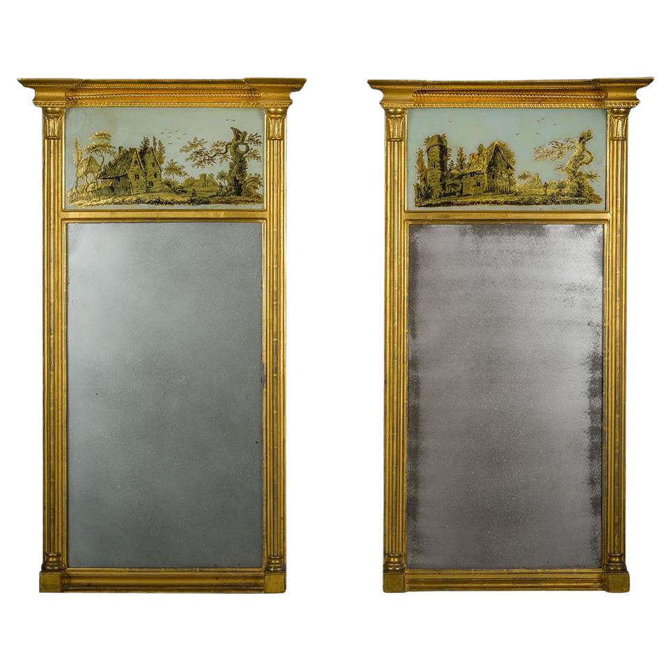 Pair Pier Mirrors with Églomisé Panels