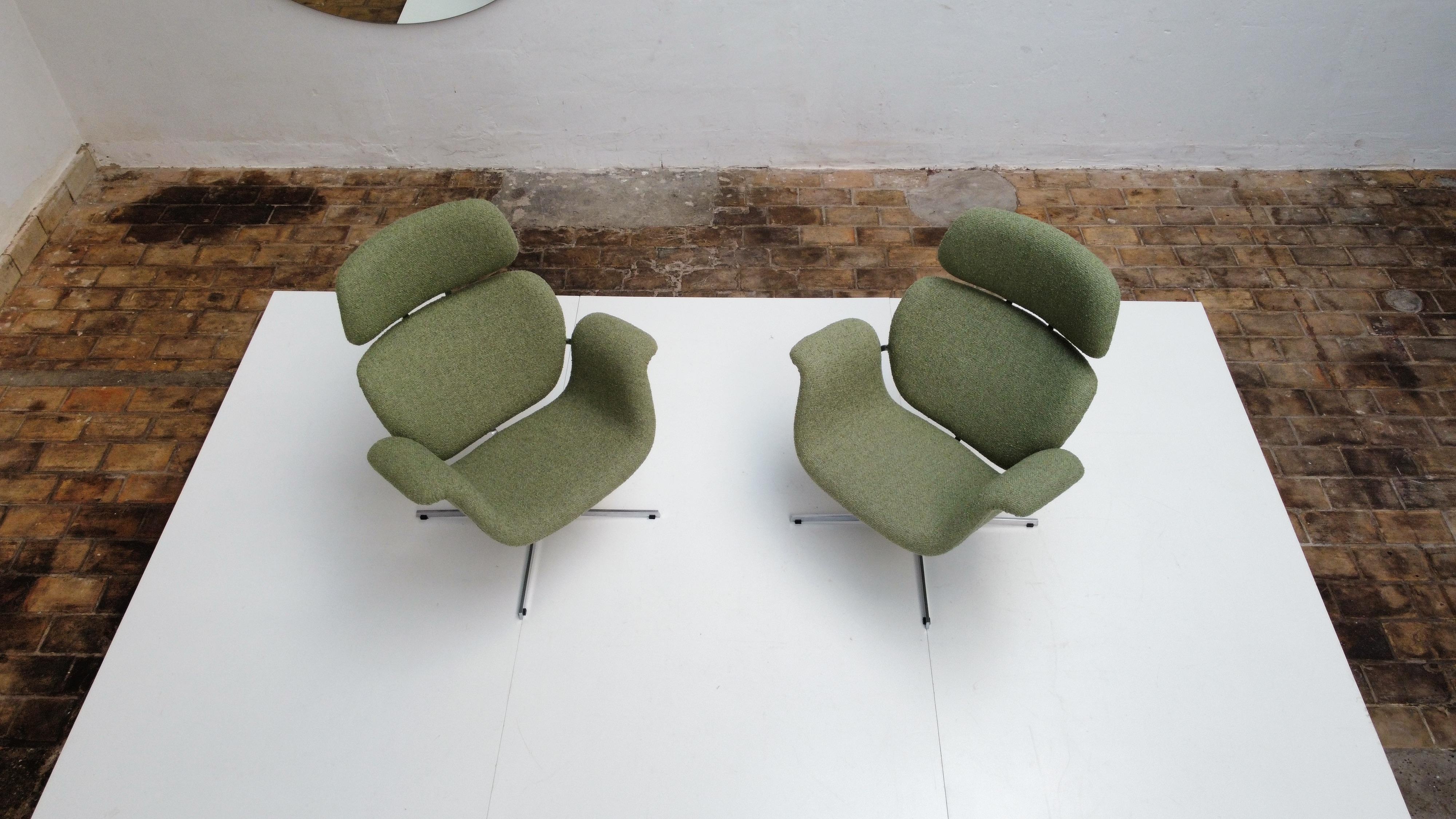 Mid-20th Century Pair of Pierre Paulin F551 Big Tulip Lounge Chairs Artifort 1960s New Upholstery