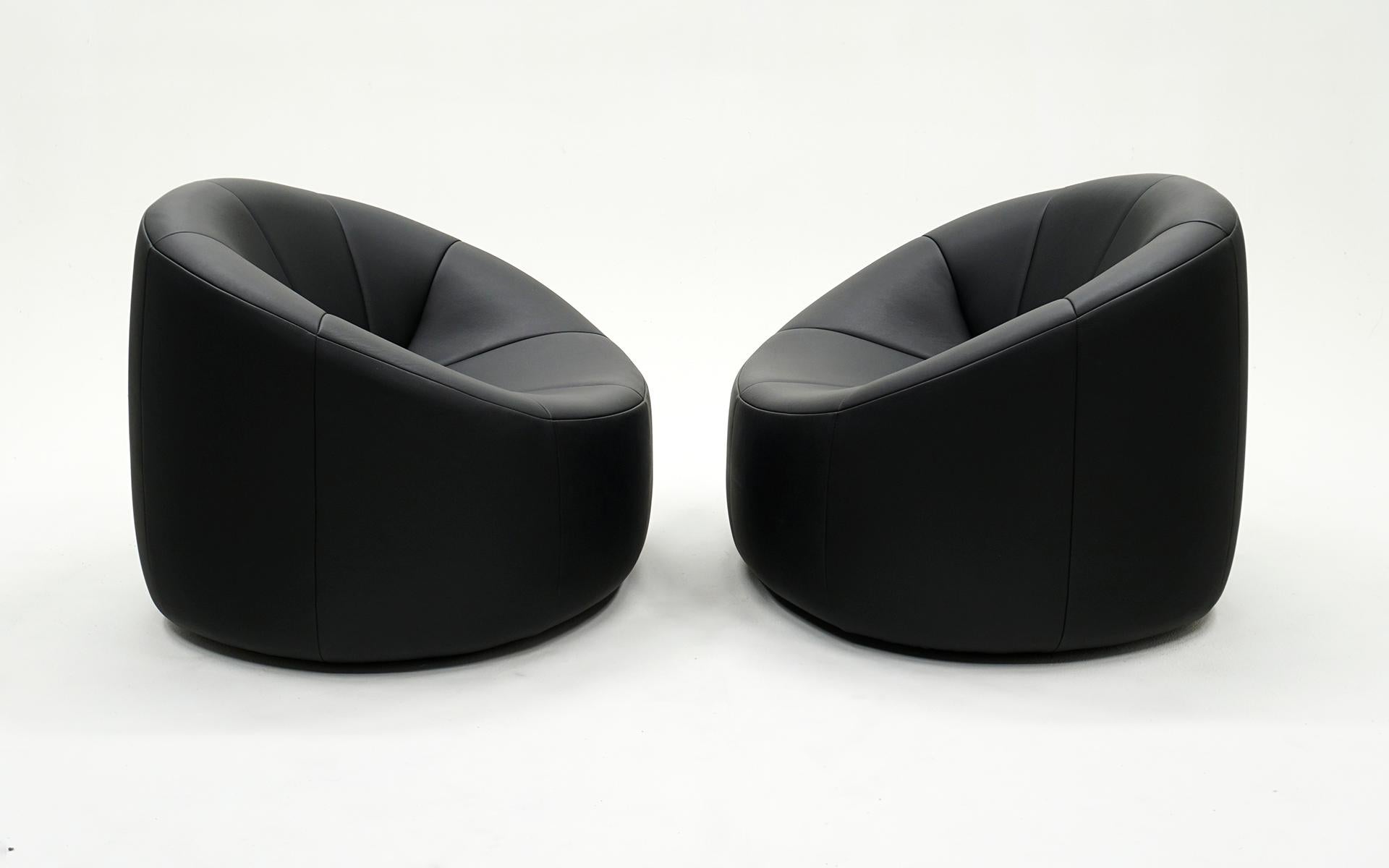 Leather Pair Pierre Paulin Pumpkin Chairs for Ligne Roses, France, 2008.  Signed. For Sale
