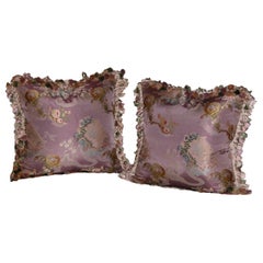 Pair Pillows Made of French Silk Brocade with Scalamandre Silk Tassel Trimming