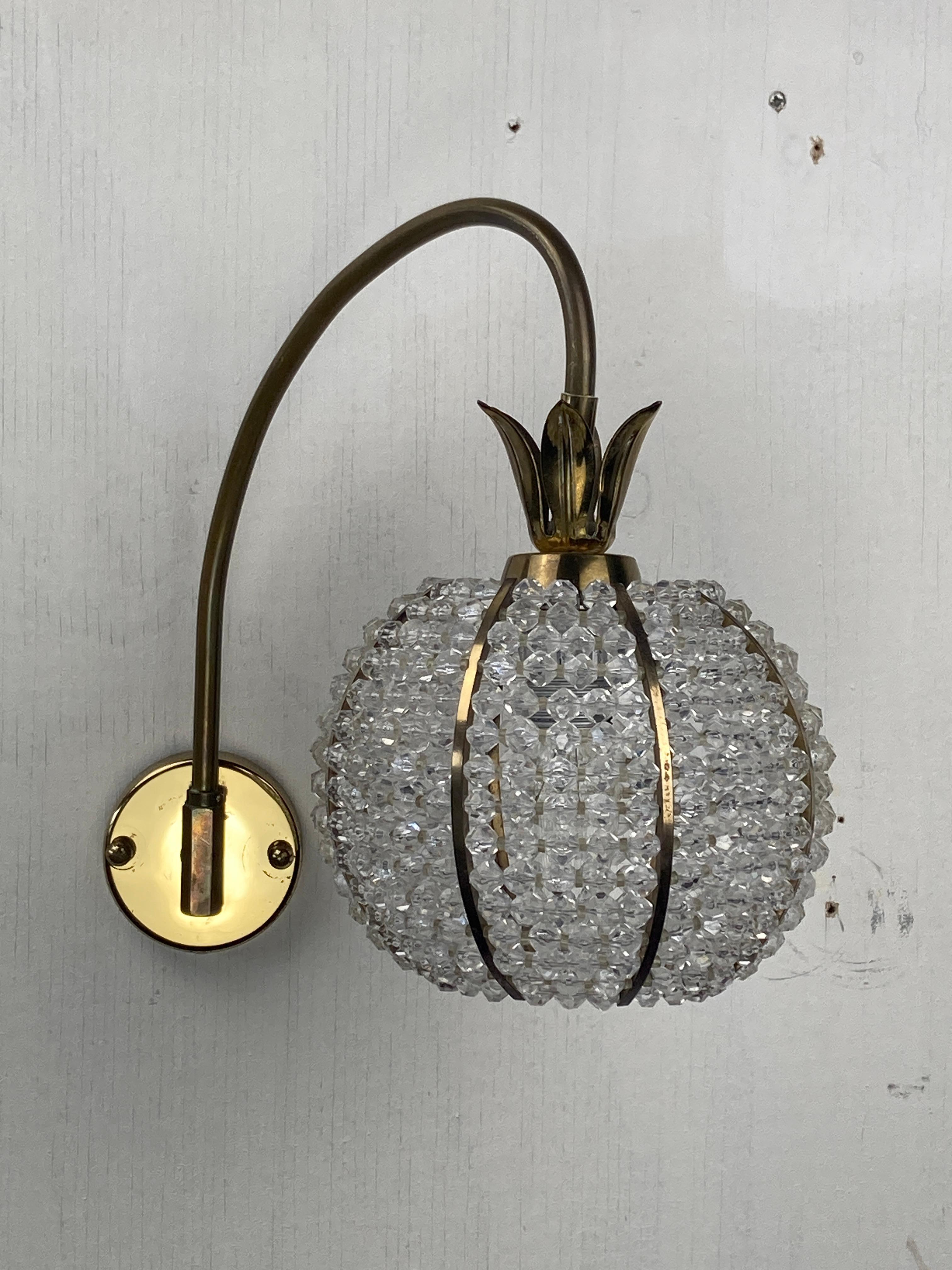 Incredibly rare set of wall sconces by Emil Stejnar for Rupert Nikoll, Austria 1960s. Generally we see these pine apple lamps in cascade pendants ( often also taken apart and sold separately as single pendants ) but to find them in their original